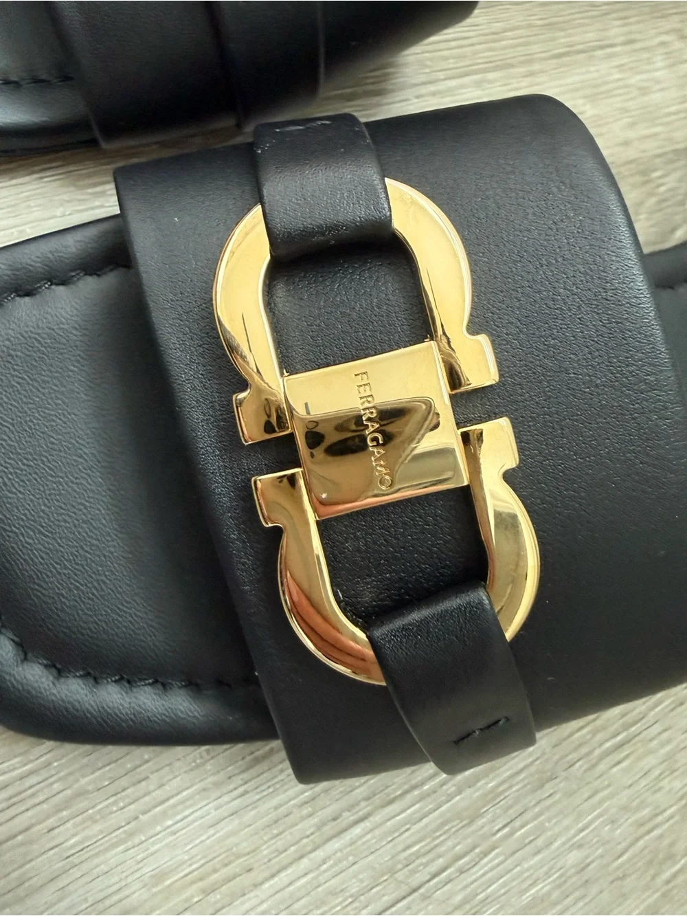 Ferragamo Black Gancini Flat Sandals | Size 6 / 36